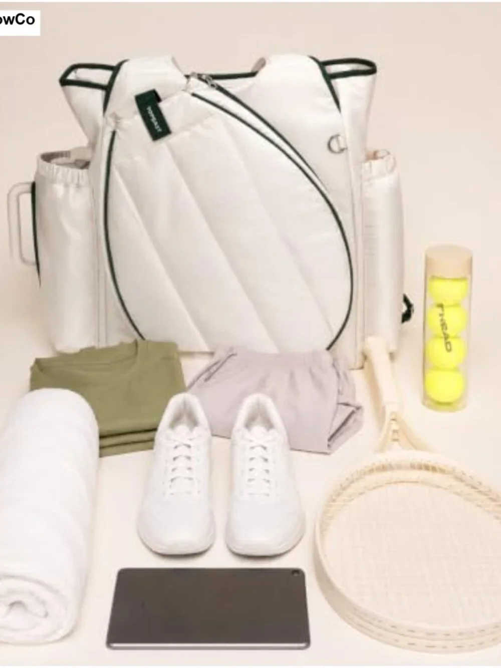 Quilted Tennis Backpack for Women, Racquet Bag with 40oz Bottle Holder